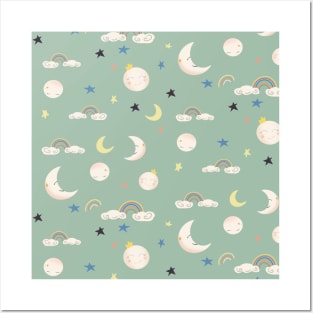 Moon love pattern Posters and Art